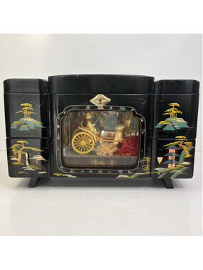 Japanese Hand Painted Jewelry Box Wind Up Musical Rickshaw 1940s-50s * READ